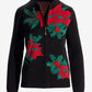 Holiday Floral Embellished Zip Up Cardigan Black Multi