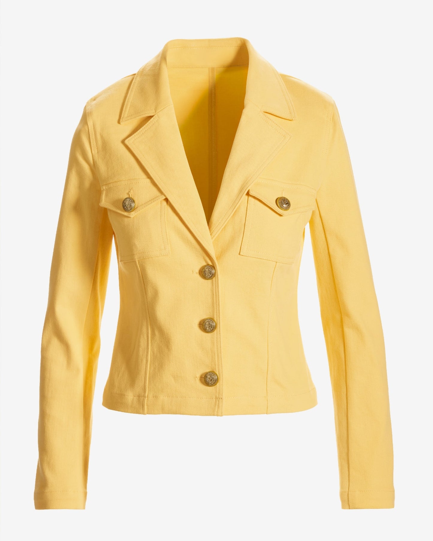 Modern Length Crest Button Luxe Denim Jacket Lemon Drop