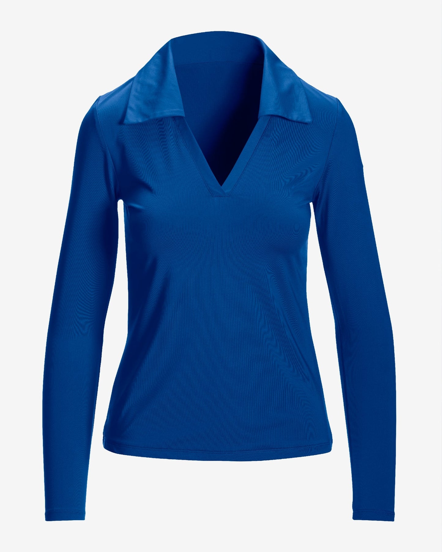 So Modern Collared V Neck Long Sleeve Top Lapis Blue