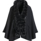 Faux Fur Tie Waist Poncho Black