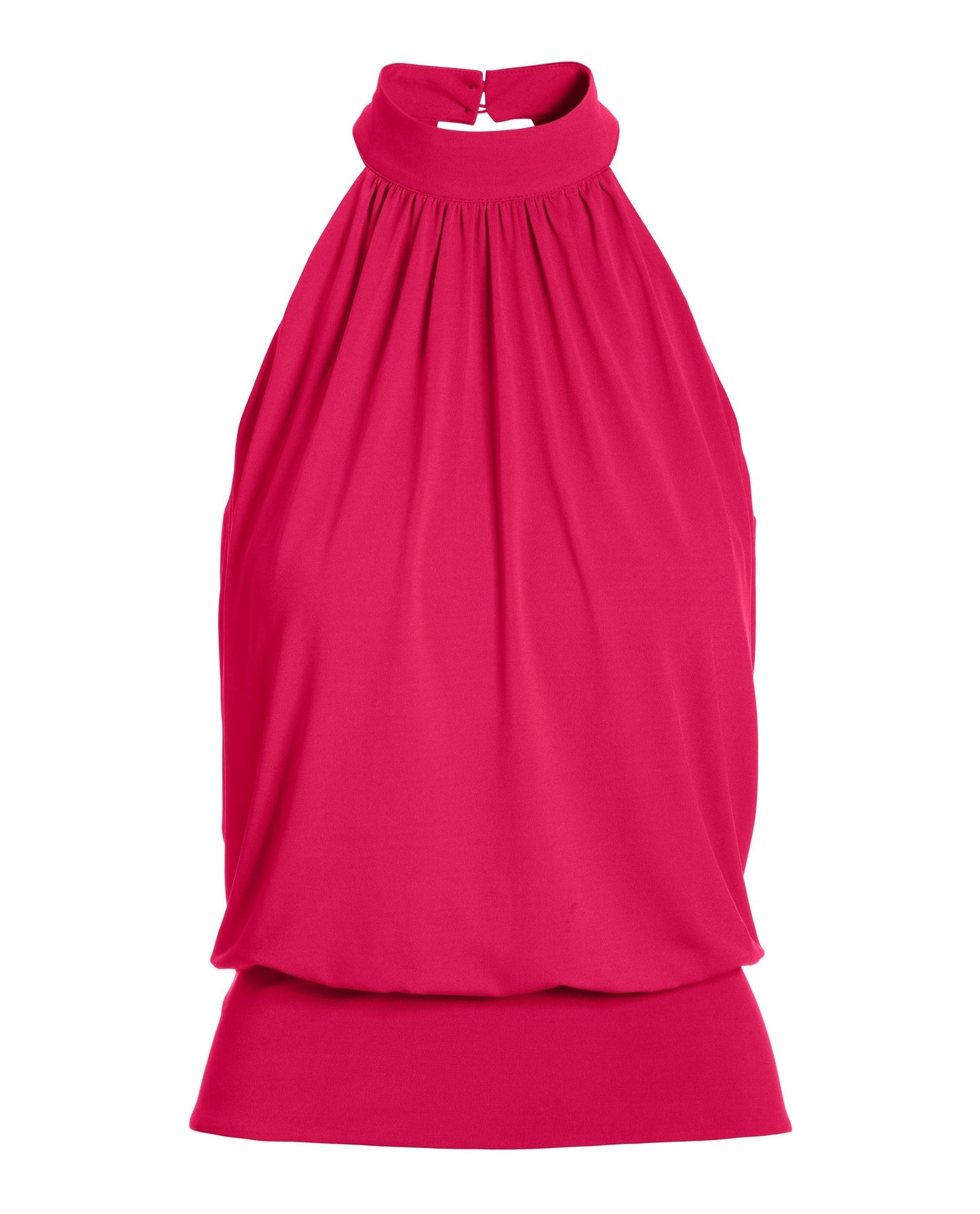 Halter Banded-Bottom Mock-Neck Knit Top Raspberry