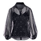 Pearl Embellished Organza Balloon Sleeve Shirt Black