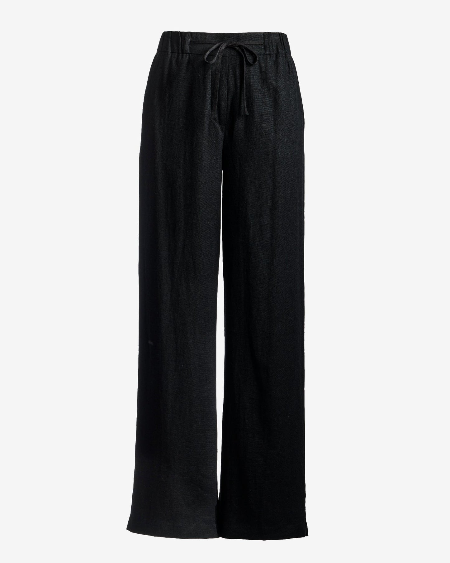 Malibu Wide Leg Drawstring Linen Pant Black