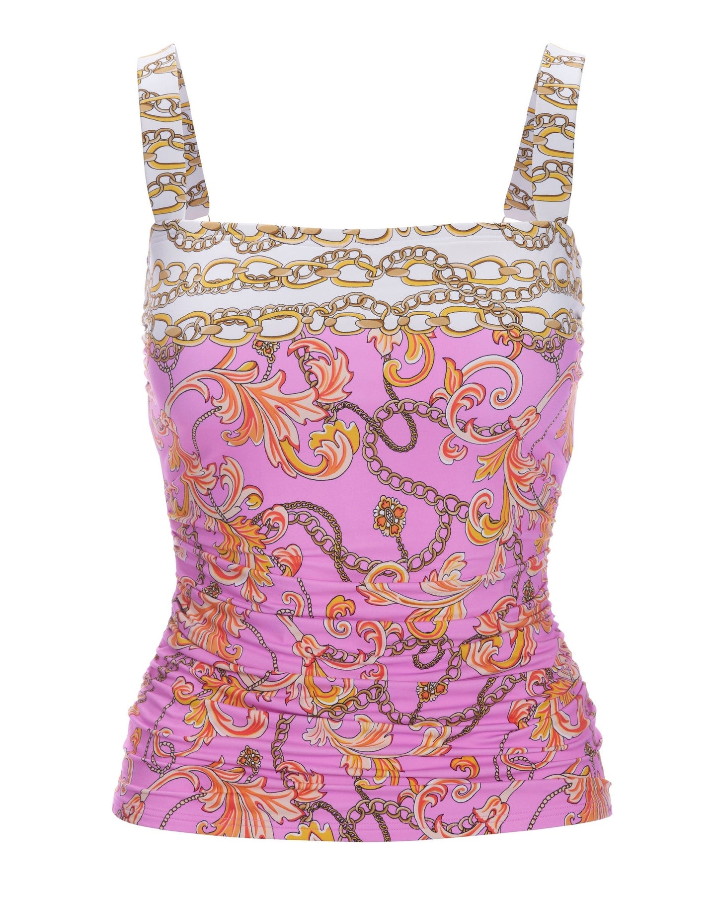 Swim Sense Filigree Status Print Square-Neck Tankini Top Pink