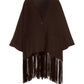 Wool Leather Fringe Cape Safari Brown