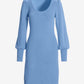 Scoop Neck Balloon Sleeve Sweater Dress Clear Blue Sky