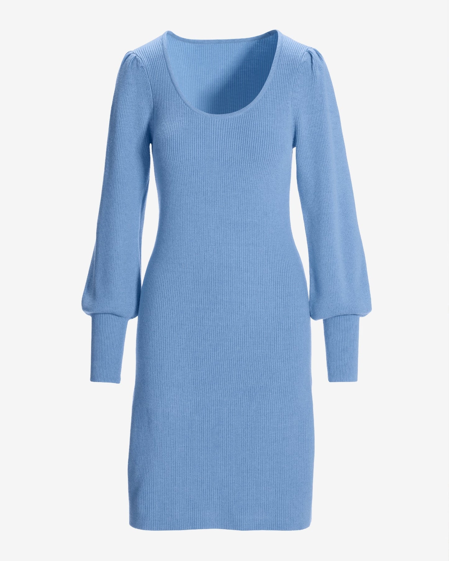 Scoop Neck Balloon Sleeve Sweater Dress Clear Blue Sky