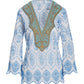 Embellished Two Tone Eyelet Tunic White/Blue