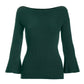 Ribbed Boatneck Flare Sleeve Sweater Deep Emerald