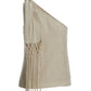 Linen Fringe One Shoulder Top Flax