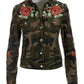 Embroidered Camo Print Denim Jacket Green Multi