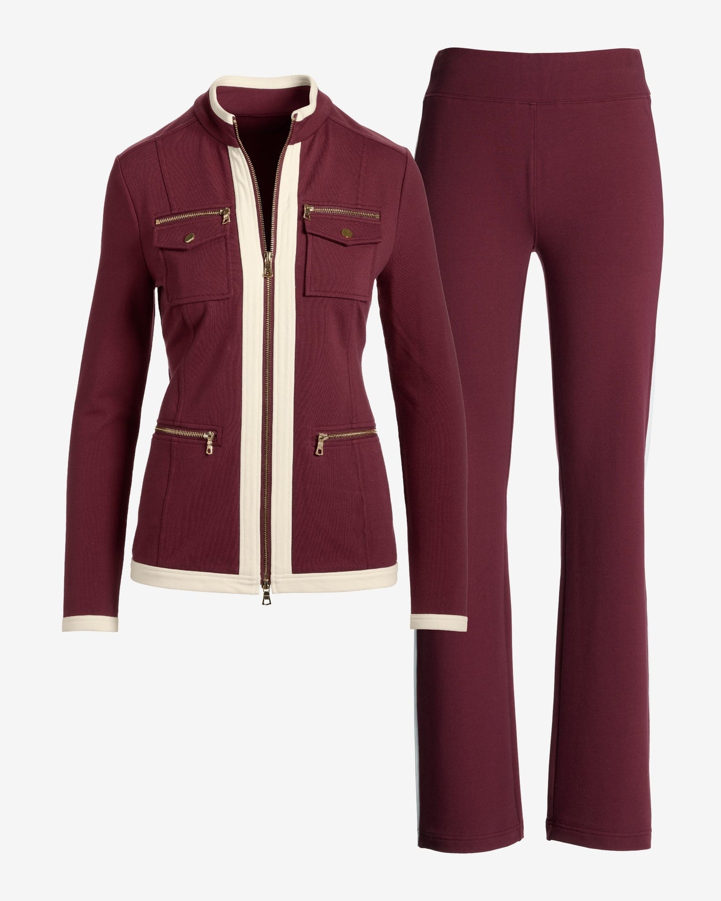 Chic Zippered Sport Coordinate Set Black Cherry