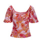 Paisley Puff-Sleeve Sweetheart Top Multi
