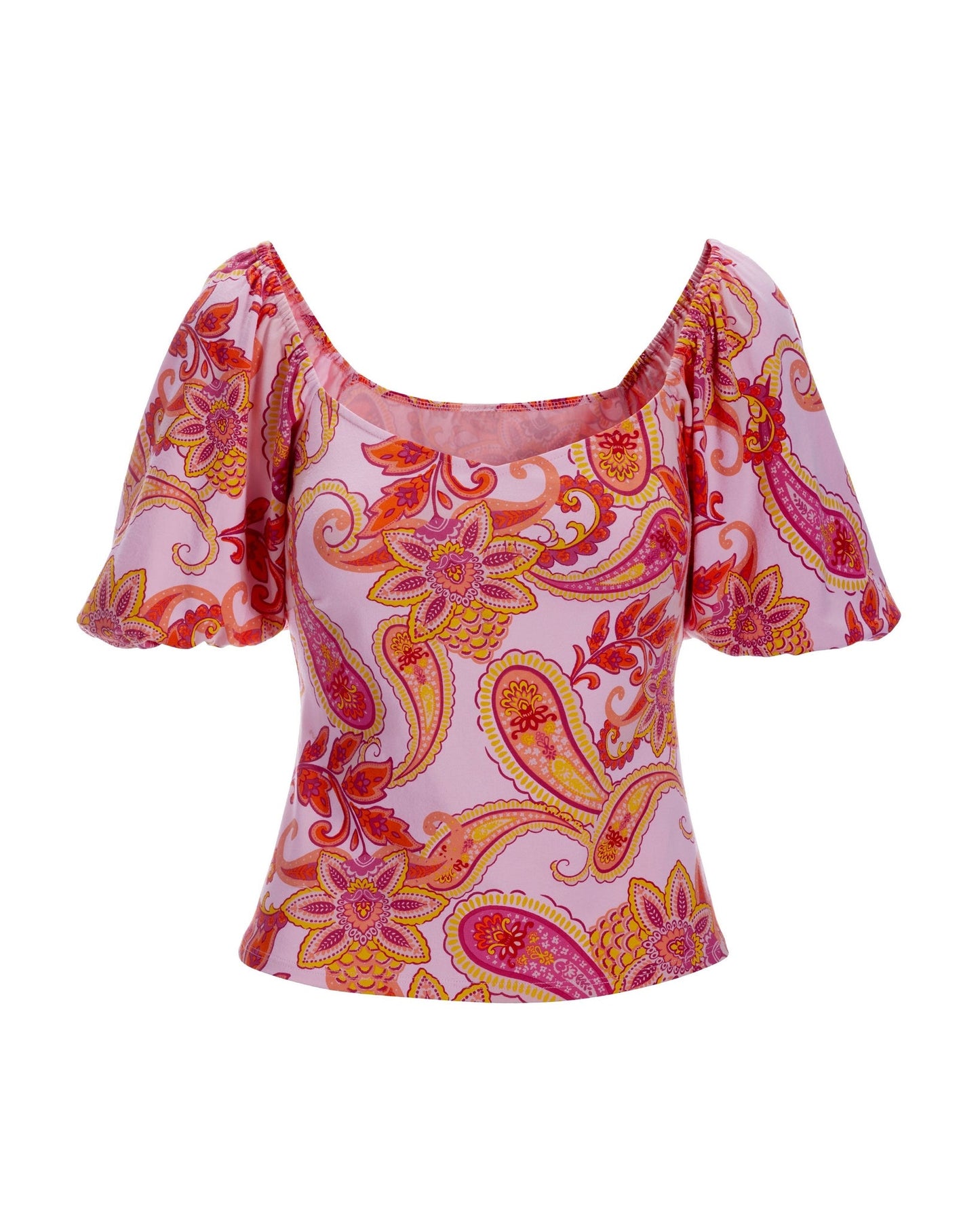 Paisley Puff-Sleeve Sweetheart Top Multi