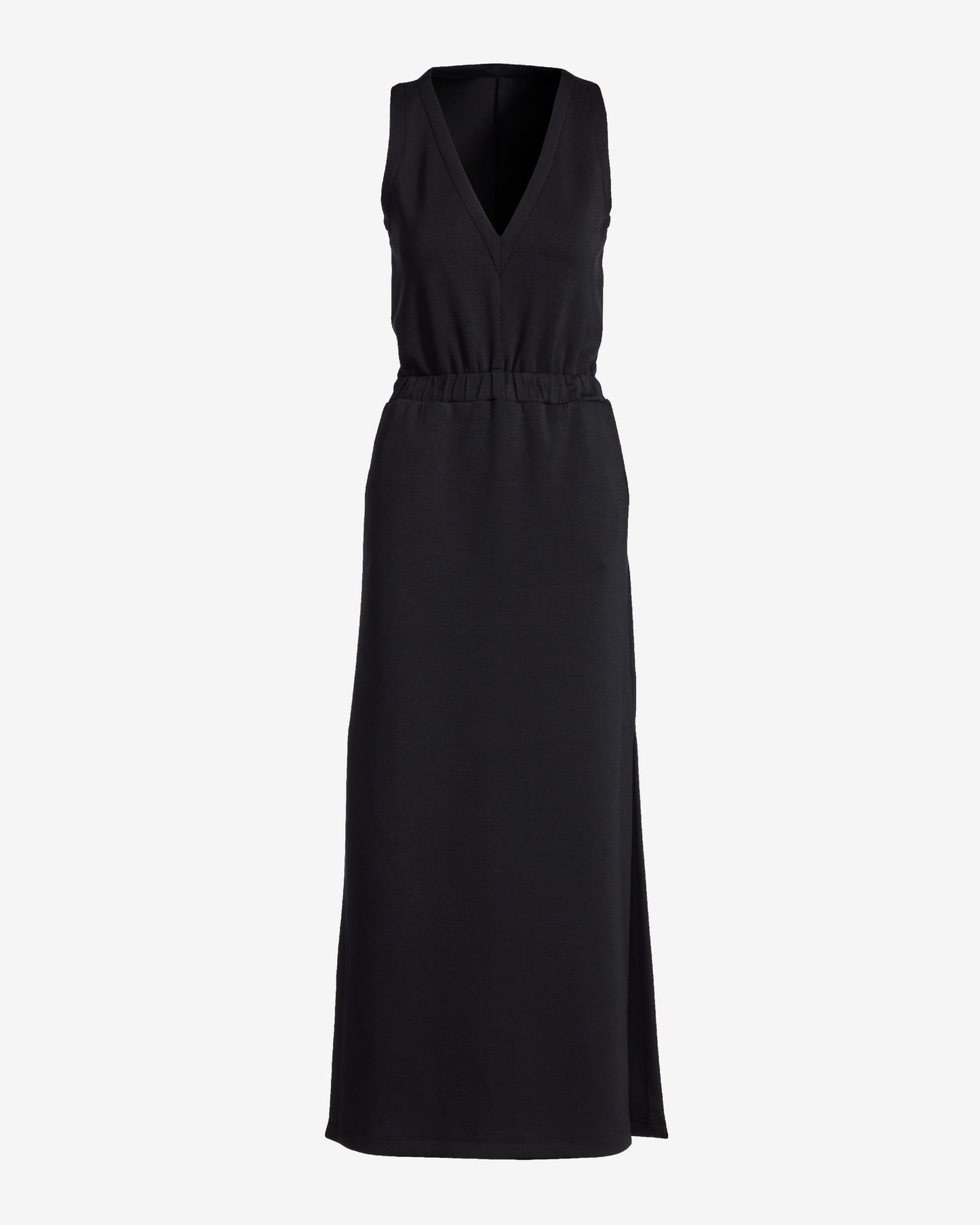 Luxe Lounge V-Neck Blouson Maxi Dress Black