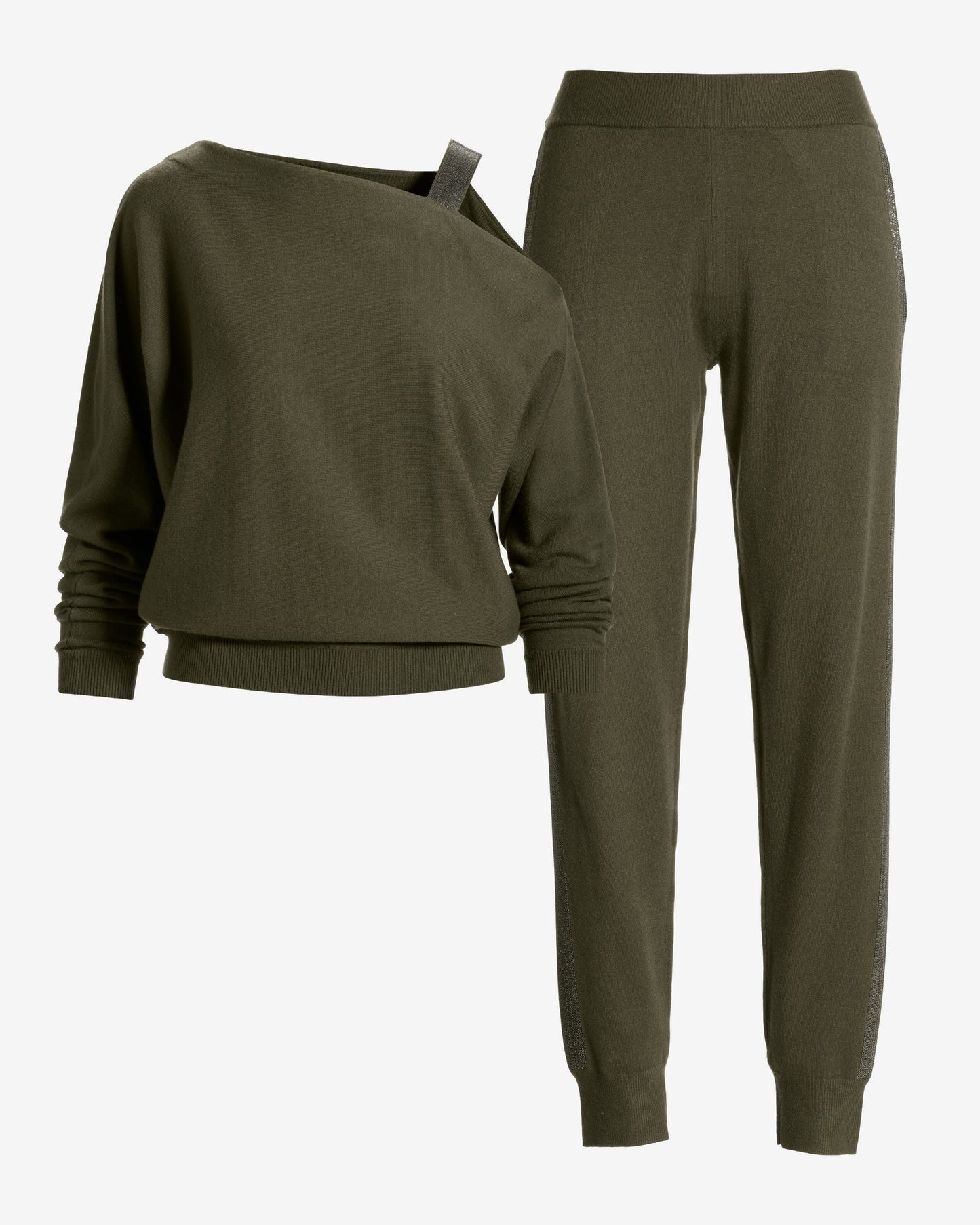 Embellished Slouchy Sweater Lounge Set Olive Night
