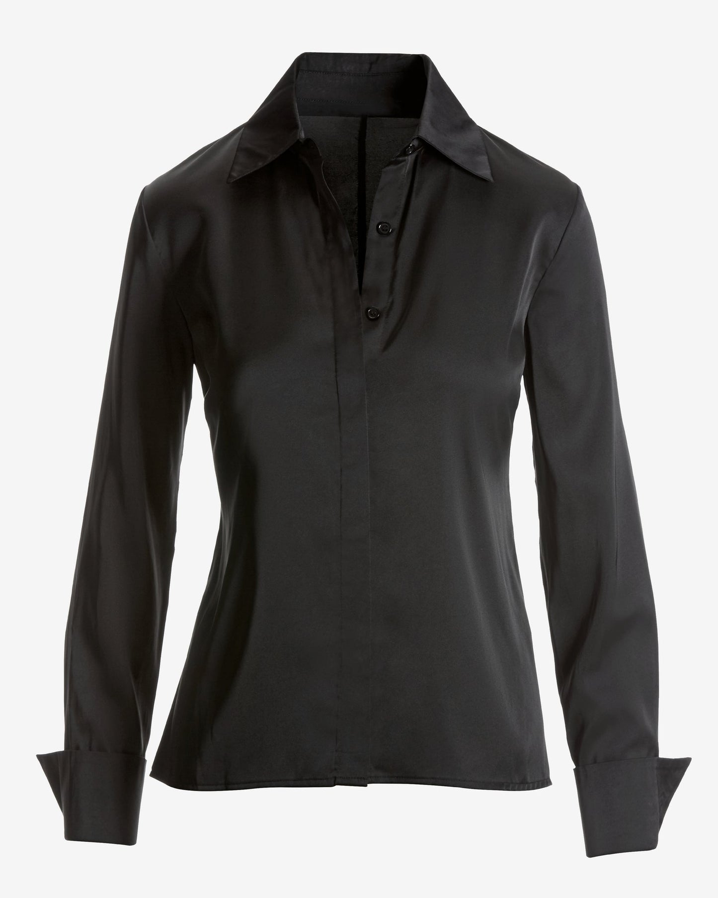 Sophia Button-Up Charmeuse Blouse Black