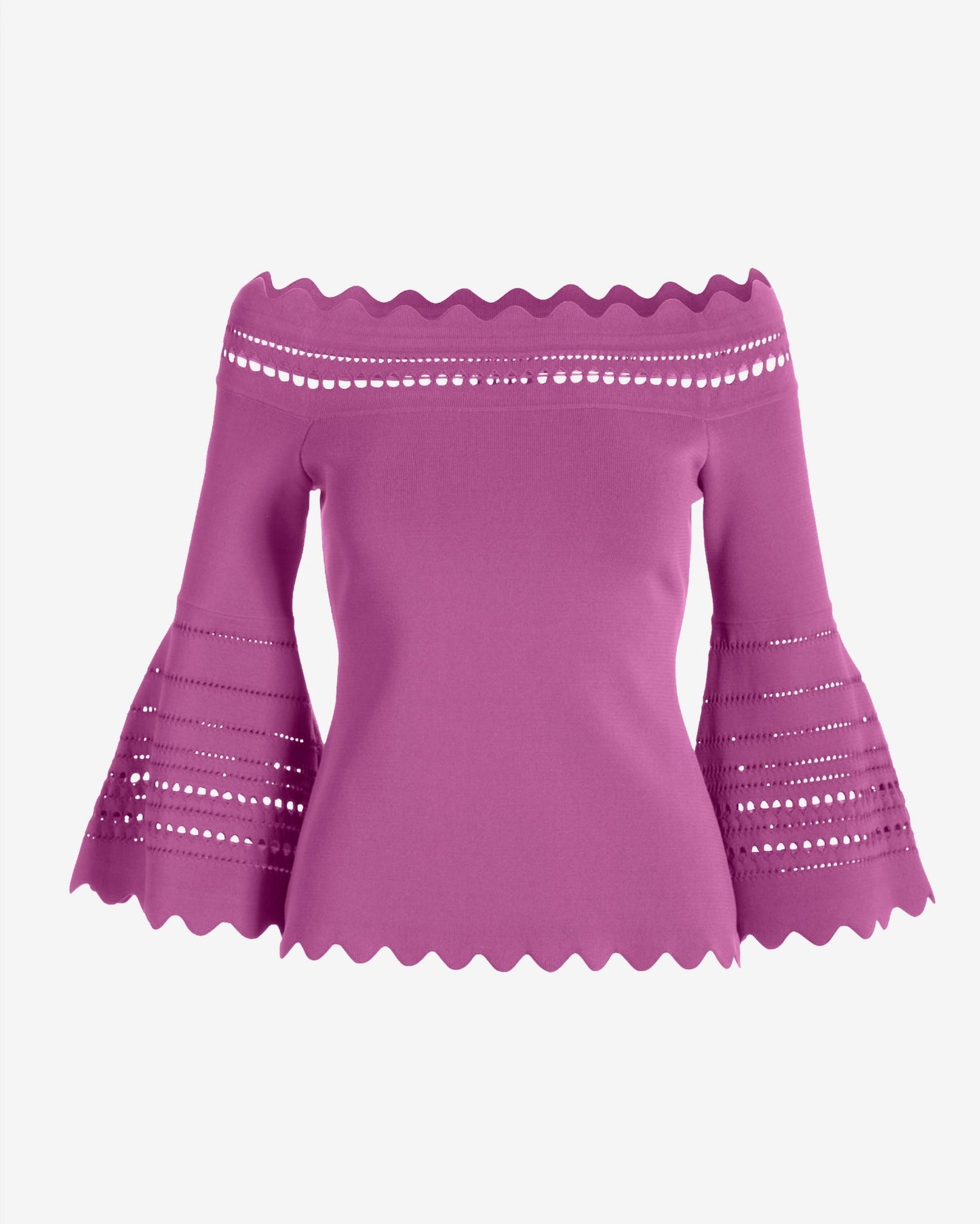 Off The Shoulder Lace Scallop Sweater Radiant Orchid