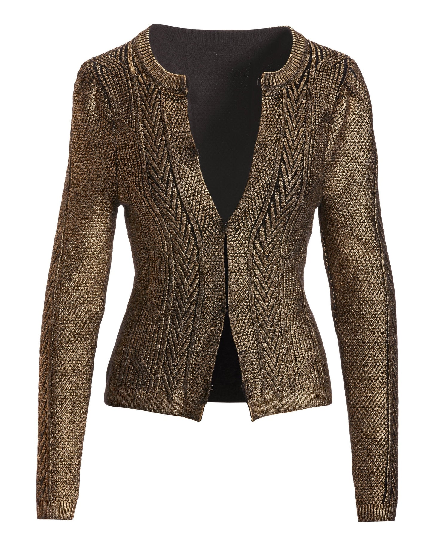 Metallic Foil Cable Cardigan Black/Gold