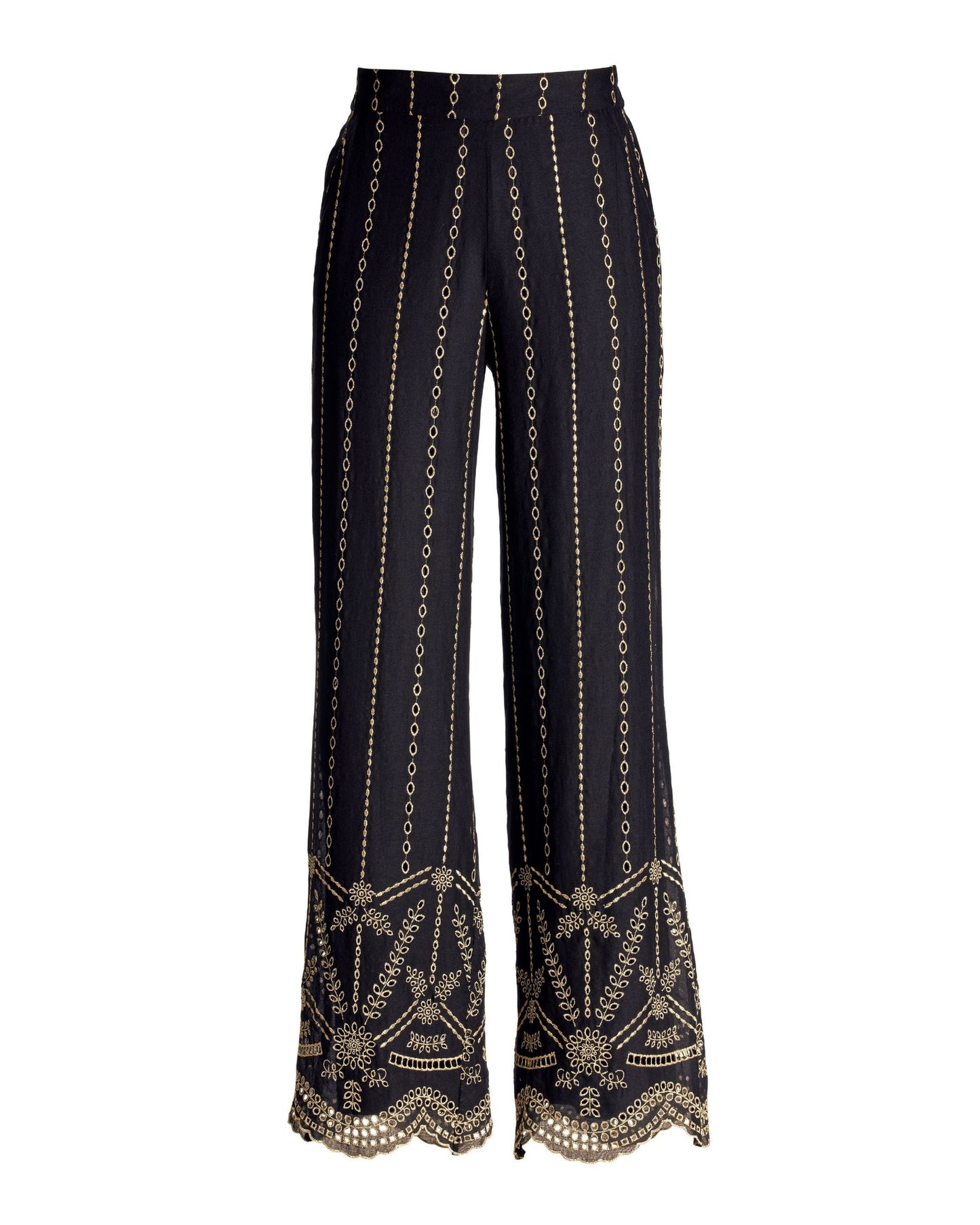 Malibu Metallic Eyelet Wide Leg Pant Black/Gold