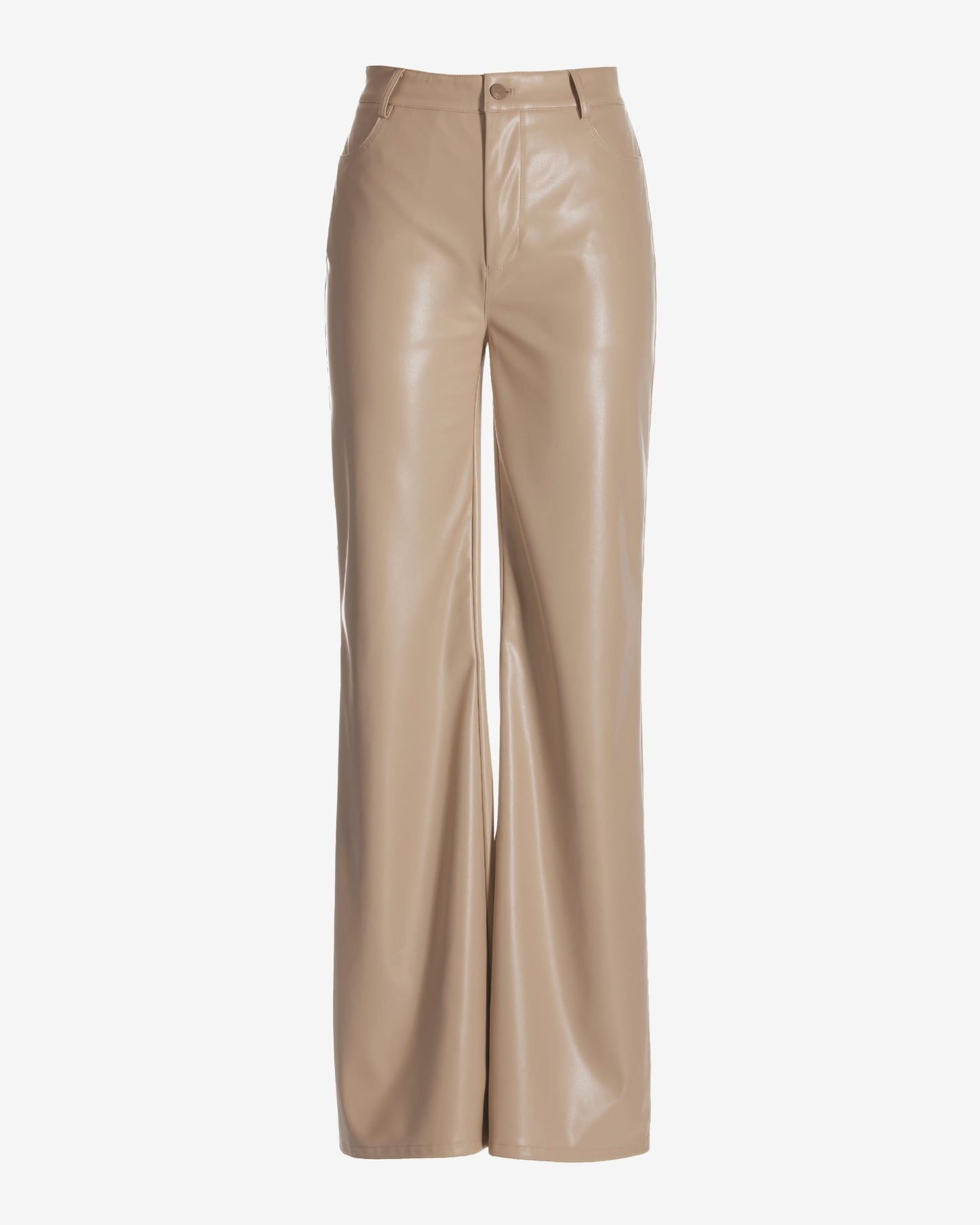 Malibu Faux Leather Wide Leg Five Pocket Pant Beige