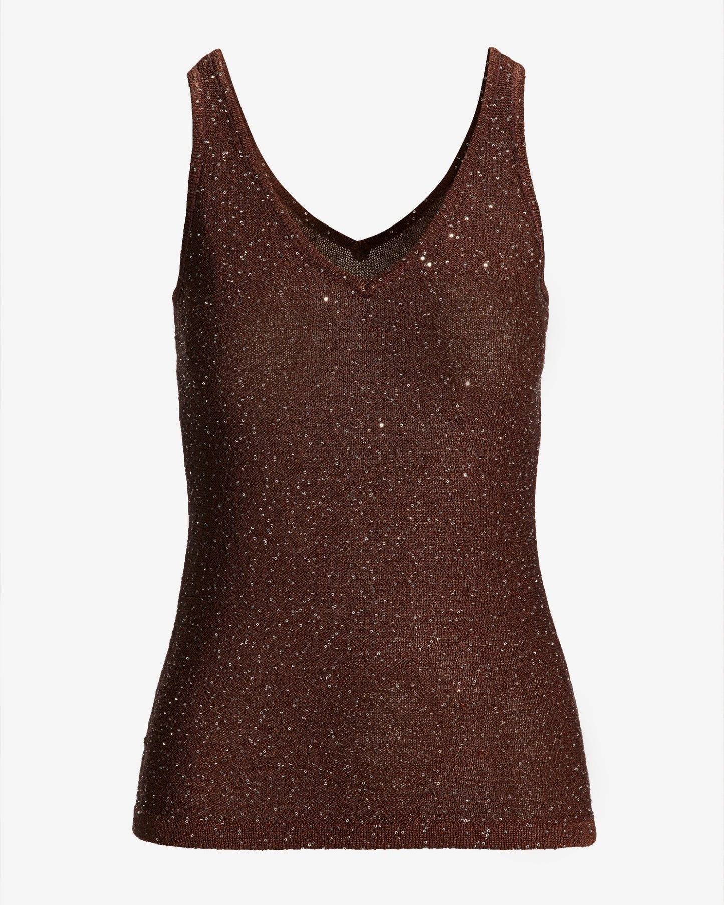 Mini Sequin V Neck Sweater Tank Safari Brown