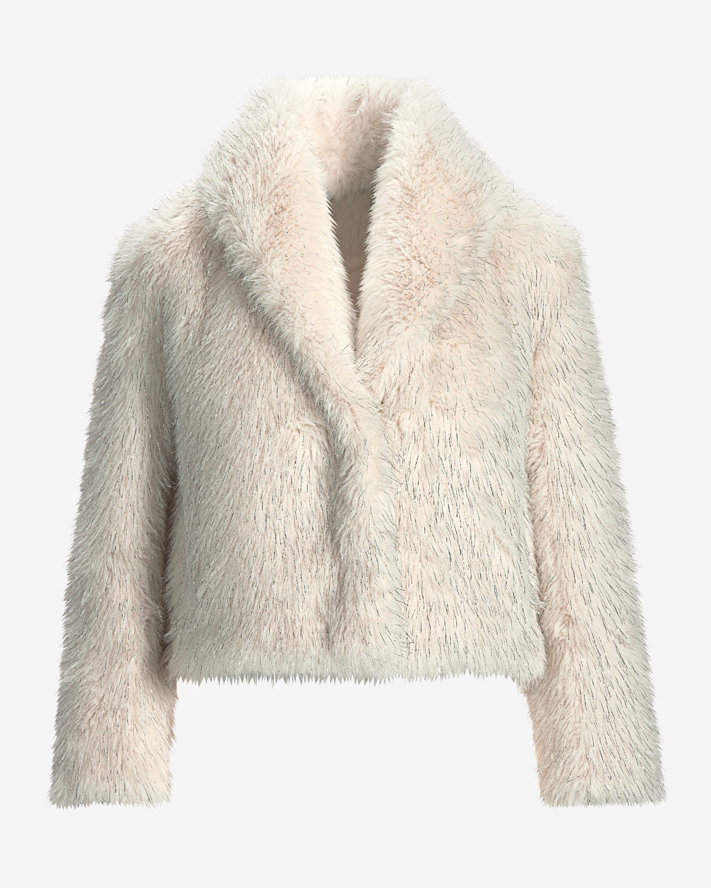 Metallic Faux Fur Shawl Collar Chubby Off White/Silver
