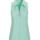 Collared Zip-Up Sleeveless Knit Top Blue Light