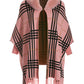 Plaid Faux Fur Collar Poncho Pink Multi