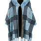 Plaid Faux Fur Collar Poncho Blue Multi