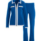 Collared Color Block Zip Sport Set Blue White