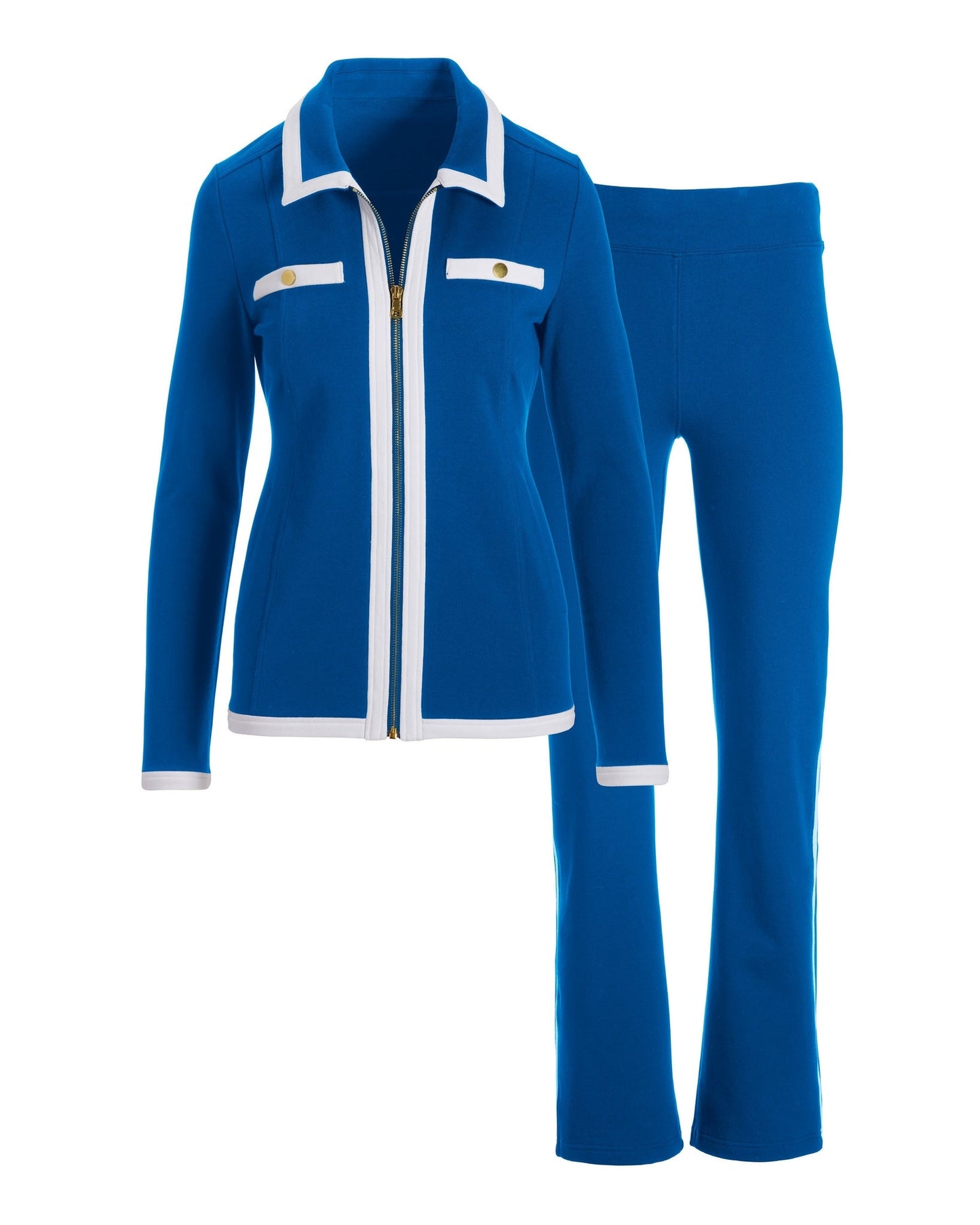 Collared Color Block Zip Sport Set Blue White