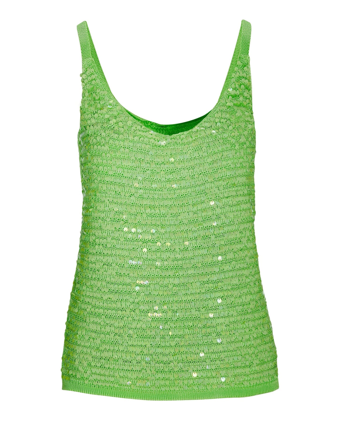 Sequin V-Neck Sweater Tank Green