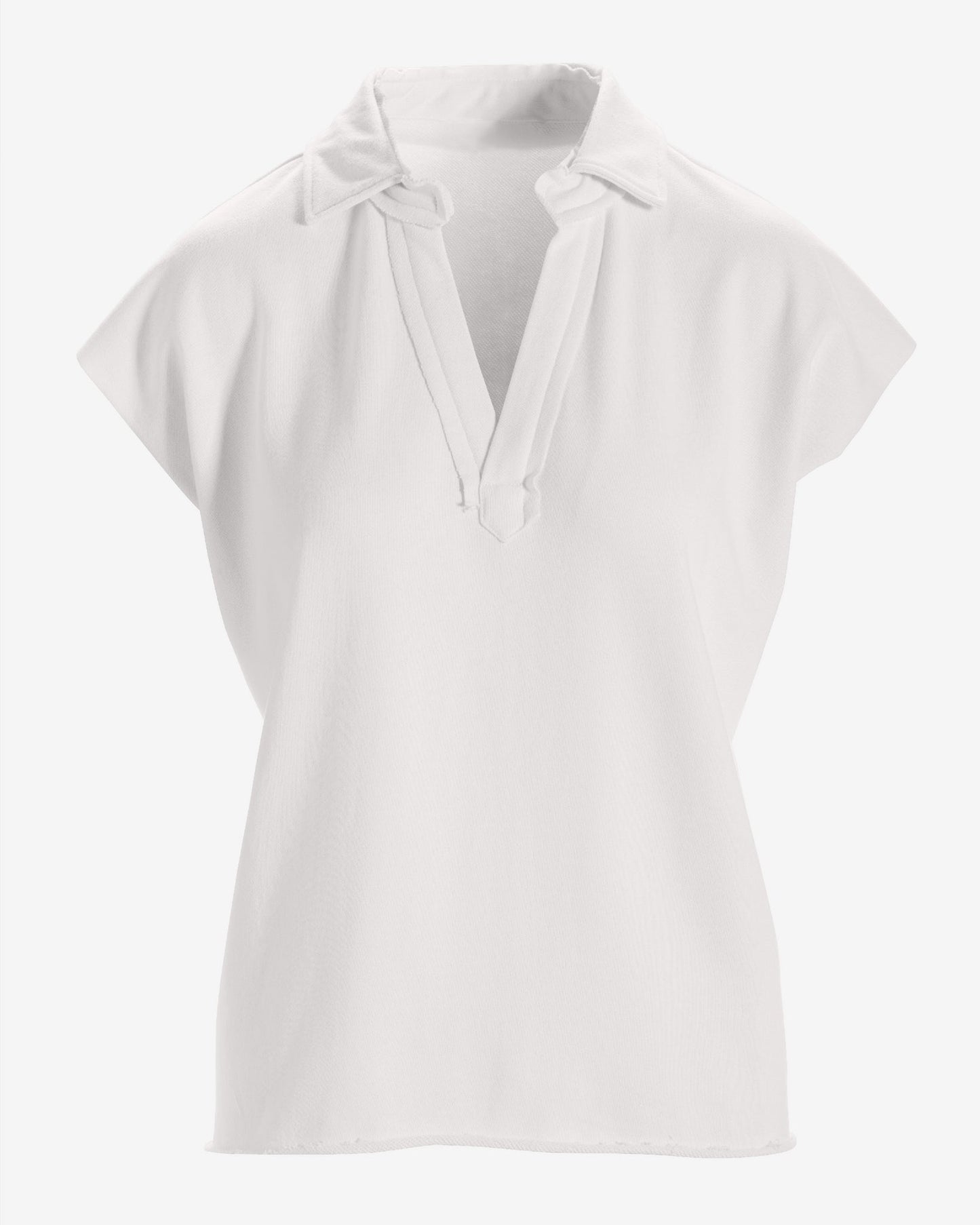 Cotton Comfort Short Sleeve Collared Lounge Top White