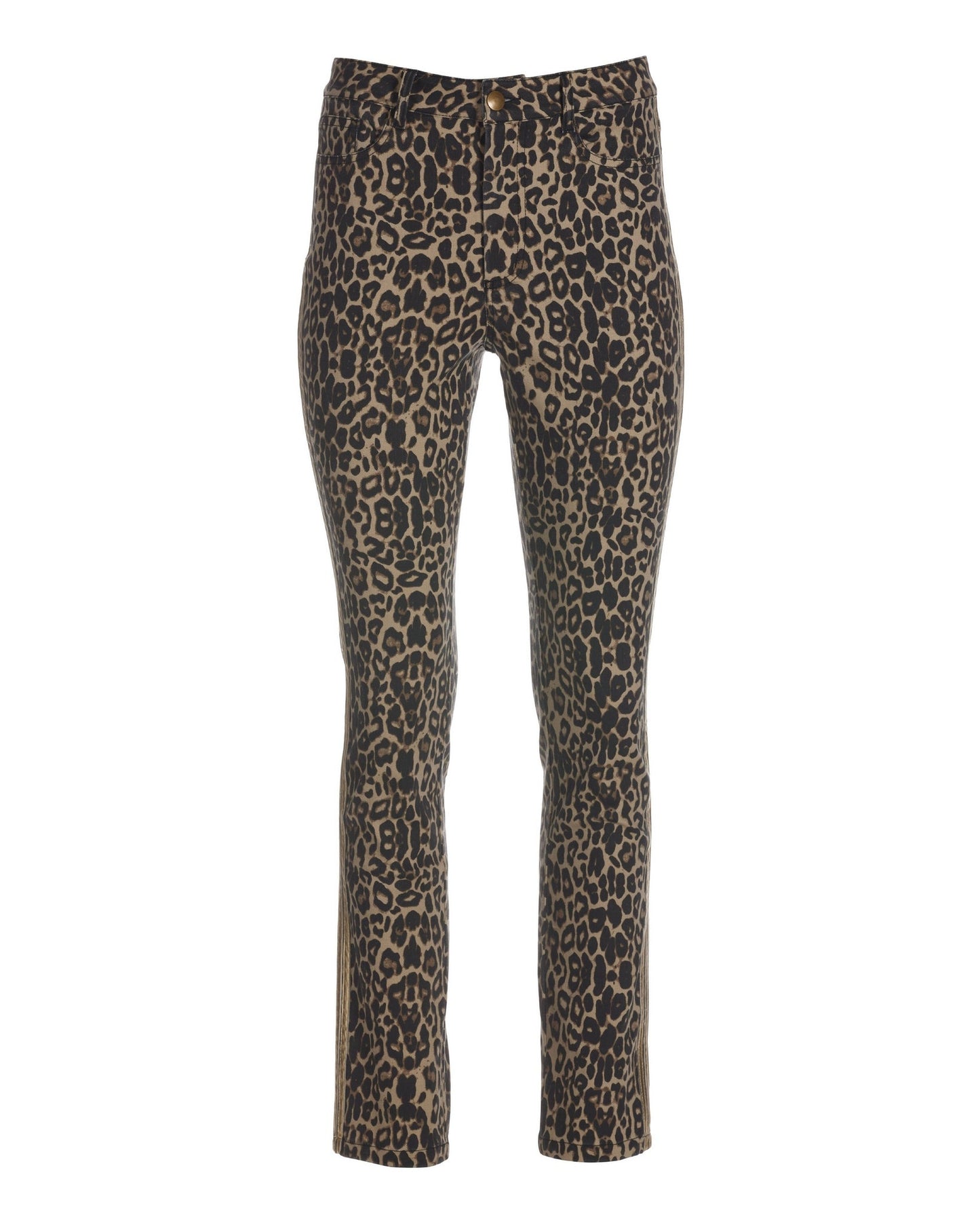 Leopard Metallic Racer-Stripe Slim Straight-Leg Jean Brown Multi