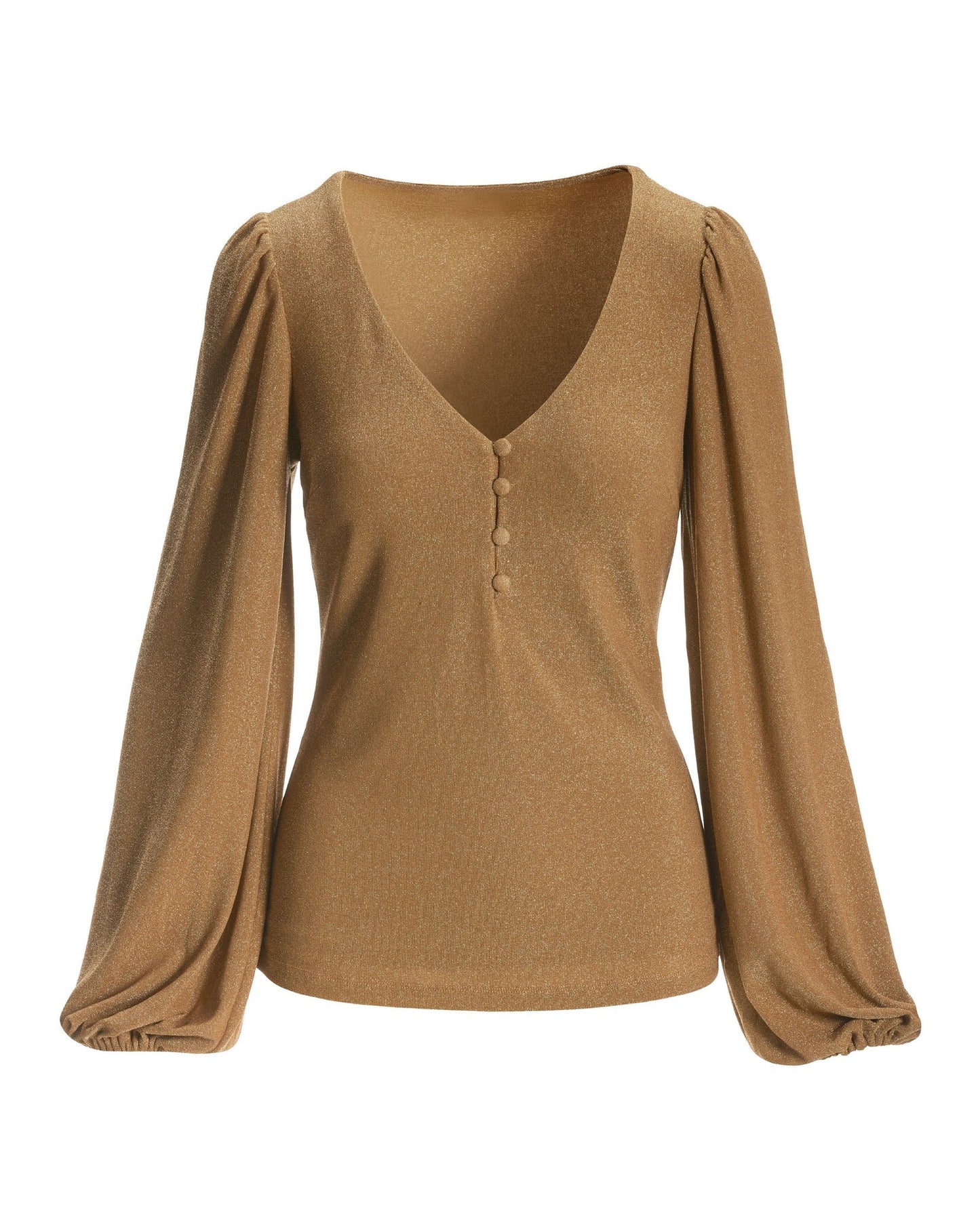 Metallic Henley Knit Top Gold