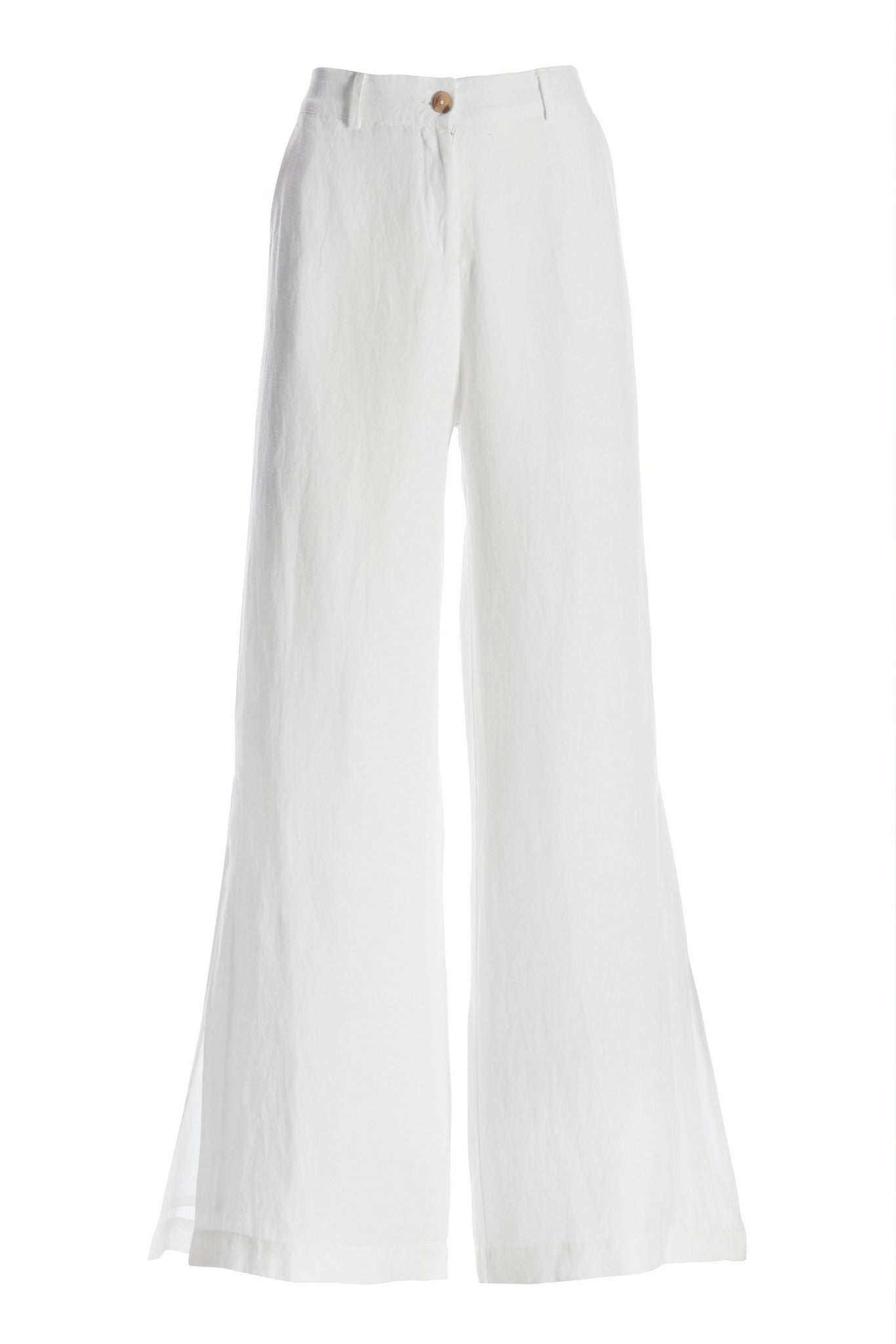 Linen side slit pant White