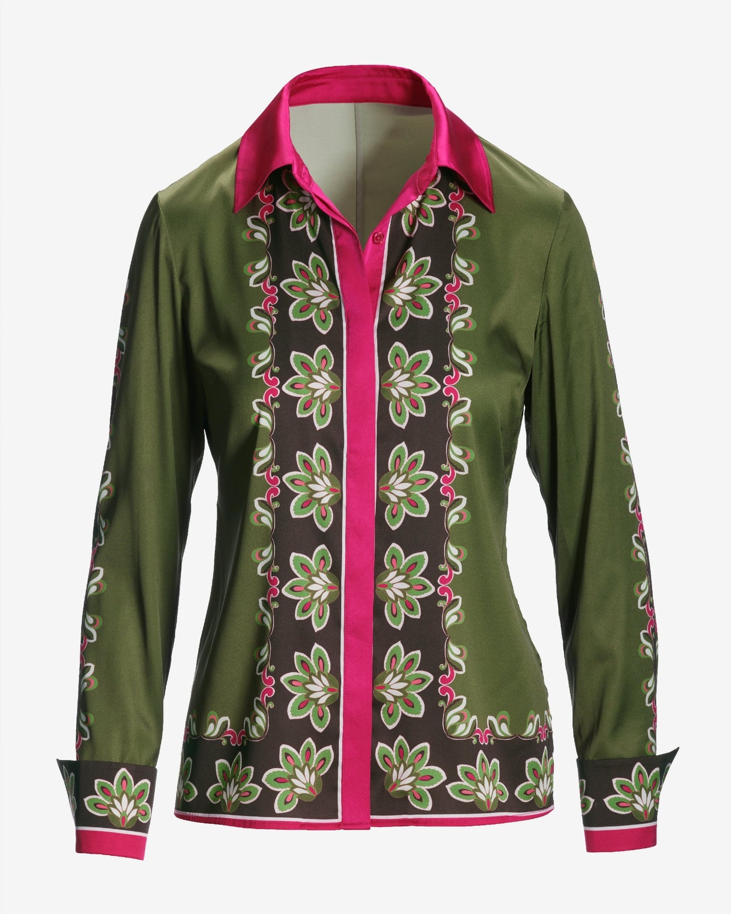 London Print Sophia Charmeuse Blouse Olive Green