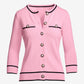 Colorblock Pearl Button Pullover Sweater Pink/Black