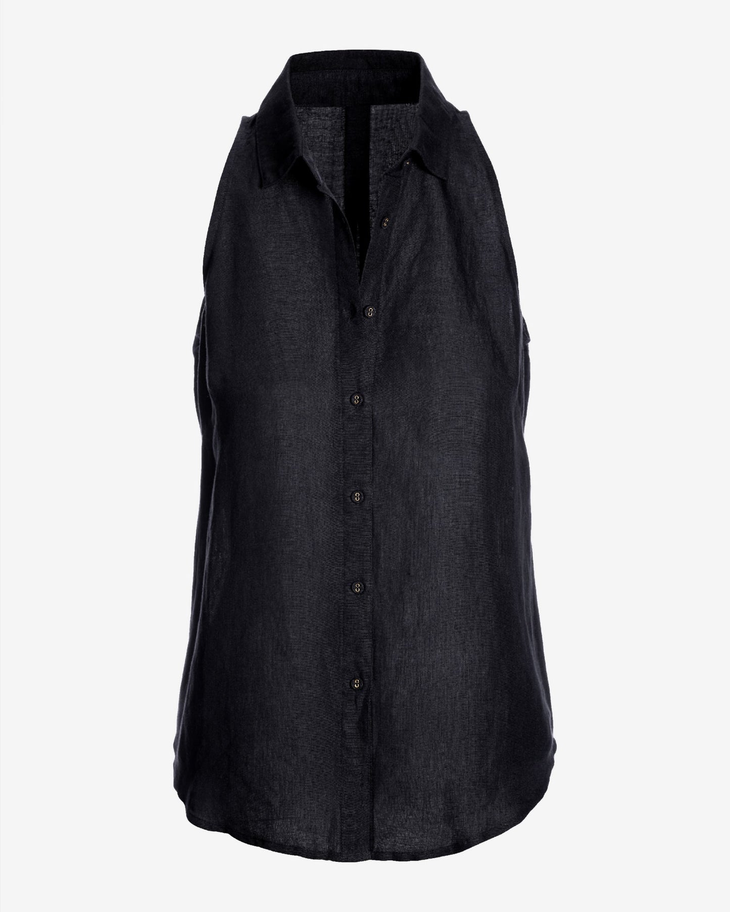 Linen Sleeveless Button-Front Shirt Black