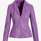 Genuine Leather Zip Collared Peplum Jacket Iris Orchid