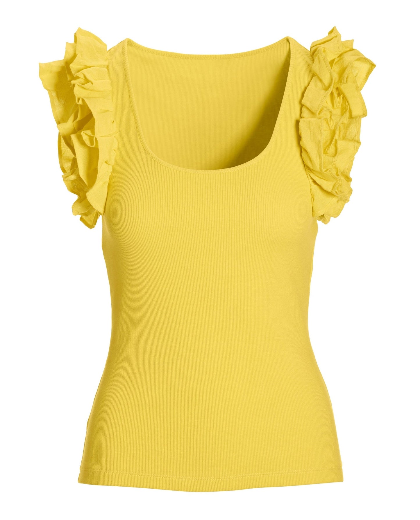 Linen Ruffle Ribbed Top Lemon Drop