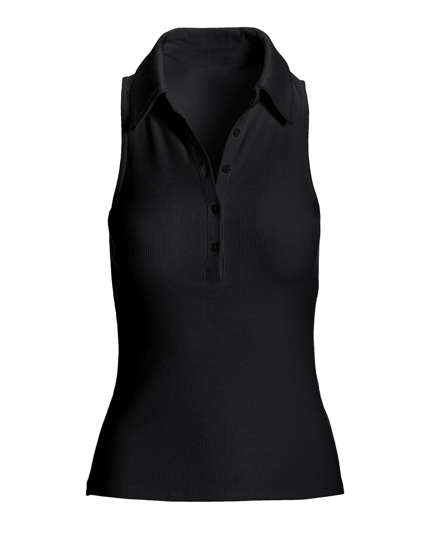 So Essential Ribbed Henley Collared Tank Black