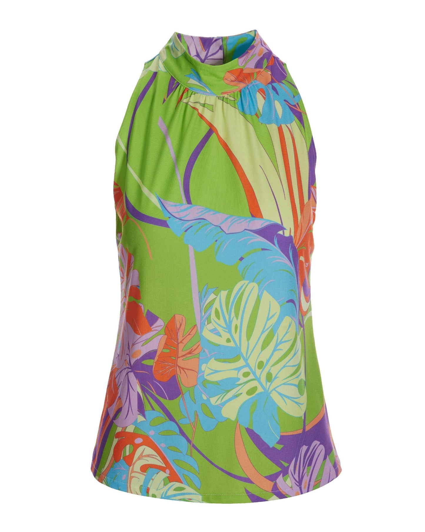 So Chic Cabo Leaves Mock Neck Top Green