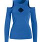 So Sexy Keyhole Cold Shoulder Knit Top Palace Blue