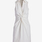 Stretch Denim Knot Waist Collared Shift Dress White