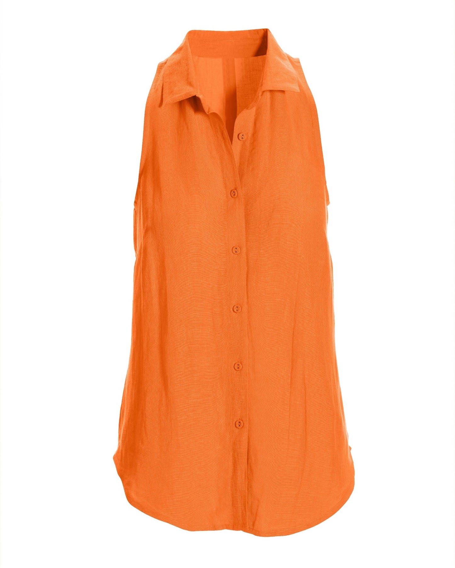 Linen Sleeveless Button-Front Shirt Nectarine
