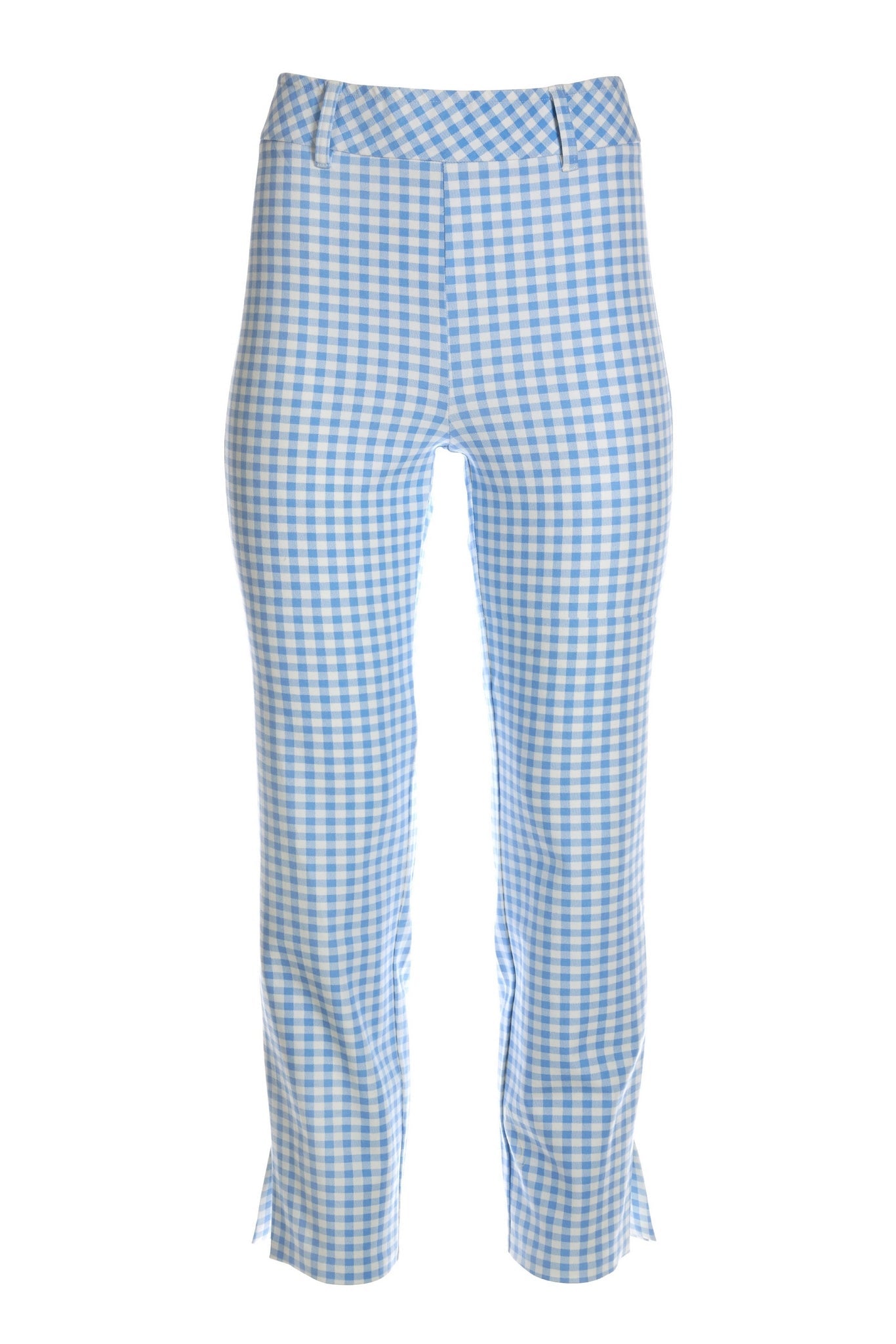 Hydrangea Gingham Twill Pull On Crop Pant Blue White