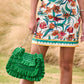 Raffia Ruffle Detail Purse Green