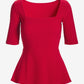 Beyond Travel Square Neck Elbow Sleeve Peplum Top French Kiss